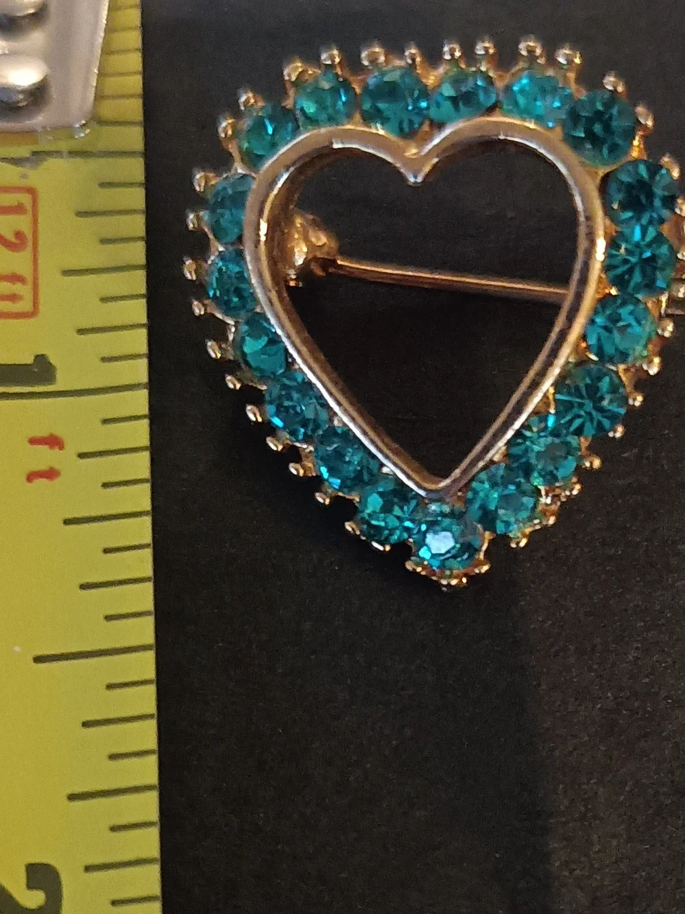 Gold Heart Pin with Teal Crystals